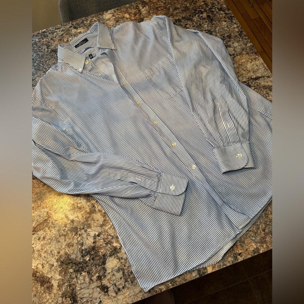 Chaps Blue and White Striped Men's Dress Shirt